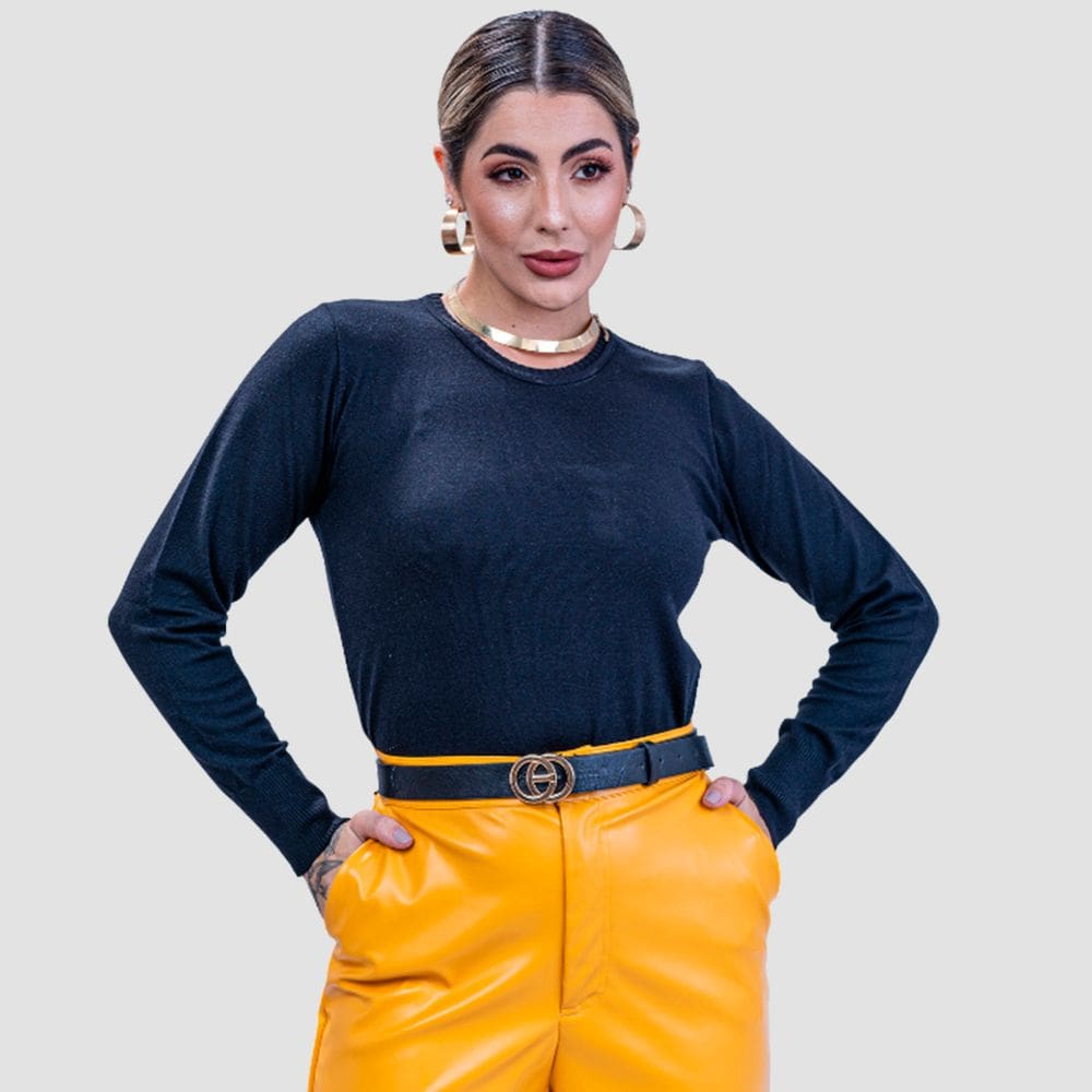 Suéter Feminino Básico Tricot Gola Redonda