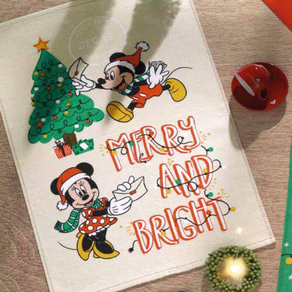 Pano de Copa Felpudo Dohler Prata Natal 020 Mickey e Minnie
