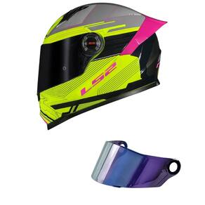 Capacete LS2 FF358 Classic S Digital Rosa e Amarelo Mais Viseira Camaleão