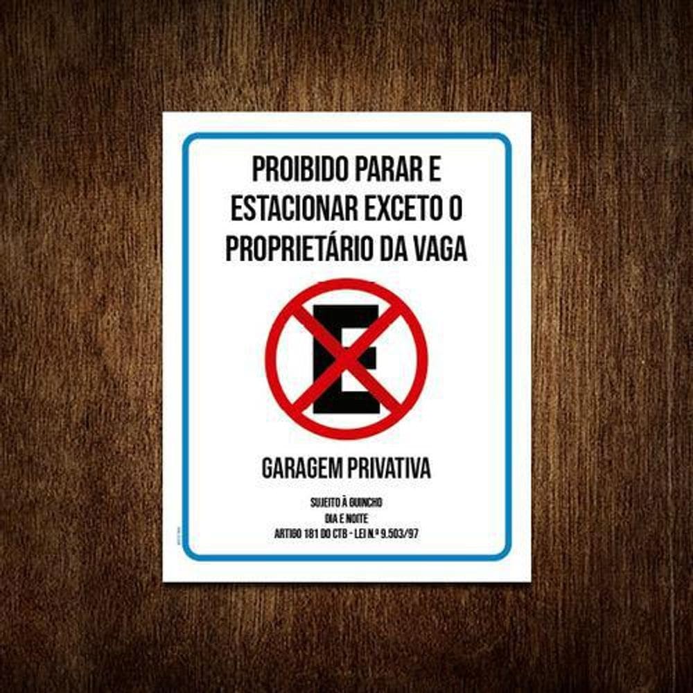 Placa Proibido Parar Estacionar Exceto Proprietário 36X46