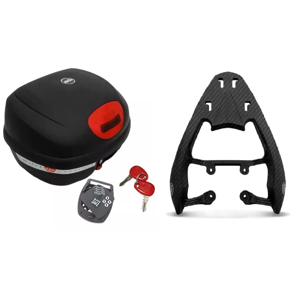 KIT BAÚ MOTO 33L MONOLOCK GIVI E-33N + BAGAGEIRO SCAM Cg 125 Cg 150 Cg 160 Fan Start Scam Fiber Force