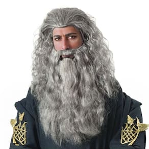 Peruca e Barba Cinza Mago Mestre Medieval Cosplay