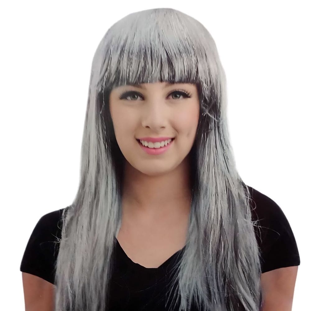 Peruca Longa Com Franja Platinada para Cosplay - 60cm