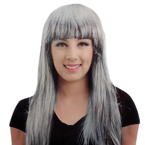 Peruca Longa Com Franja Platinada para Cosplay - 60cm