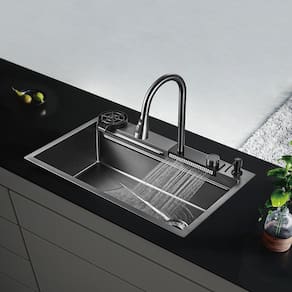 Cuba Completa Gourmet Multifuncional, Lava Copos em Inox Escovada Grascan Preto