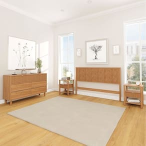 Conjunto Cabeceira Queen com 2 Mesas de Cabeceira e Cômoda Oiti CabecasaMadeiraMadeira Marrom
