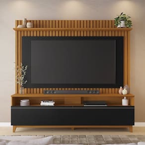 Home Theater para Tv de 65" com Detalhe Ripado da Nt 1340 Freijó /Preto