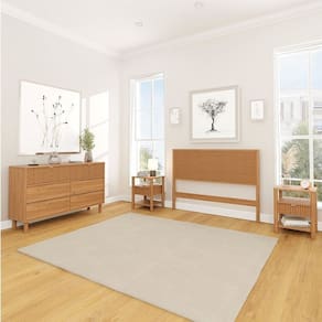 Conjunto Cabeceira Casal com 2 Mesas de Cabeceira e Cômoda Oiti Cabecasa MadeiraMadeira Marrom