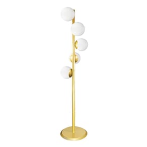 Abajur Coluna Piso Figo Ouro com Globo de Vidro BRANCO