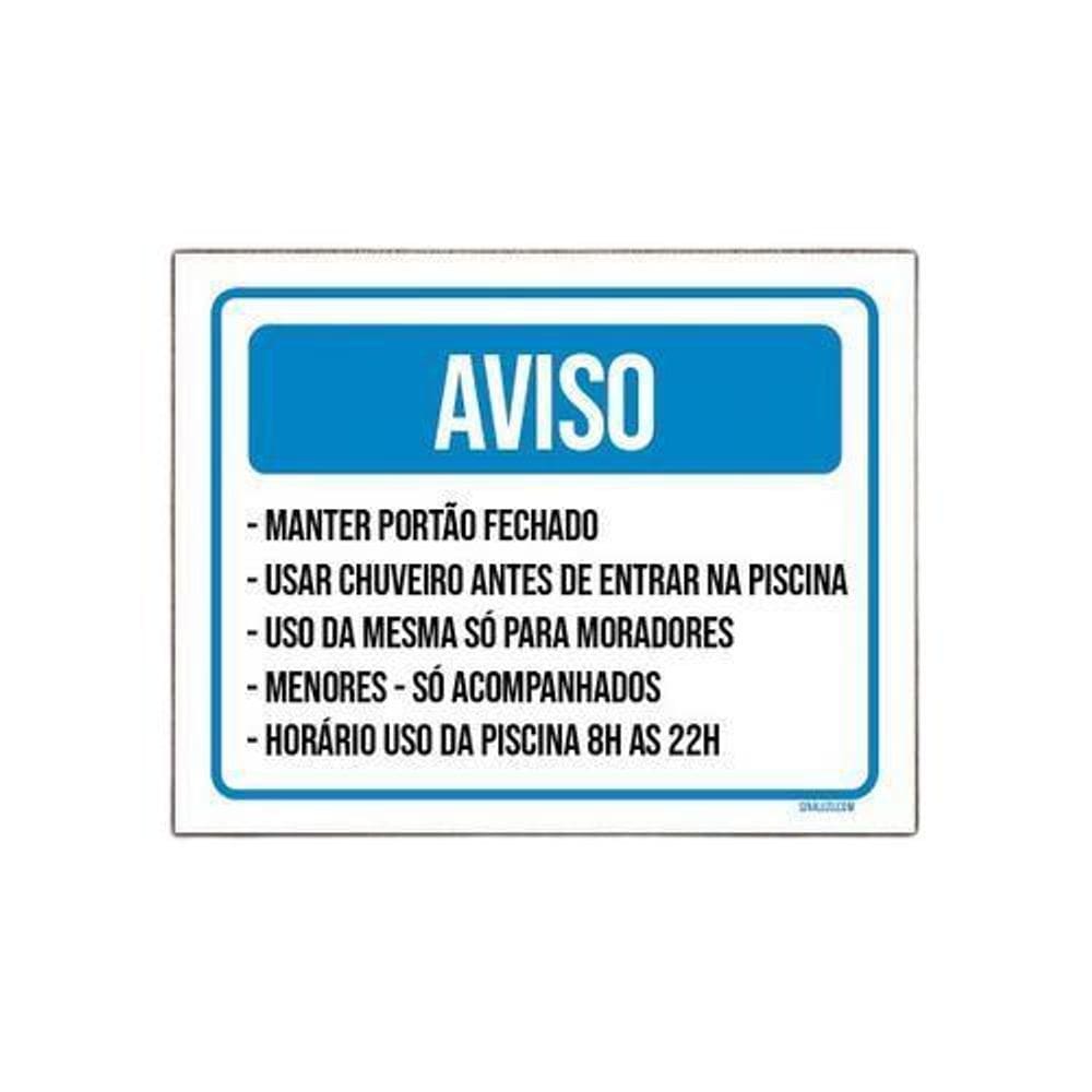 Kit 3 Placa Sinalização - Aviso Piscina Chuveiro Portão