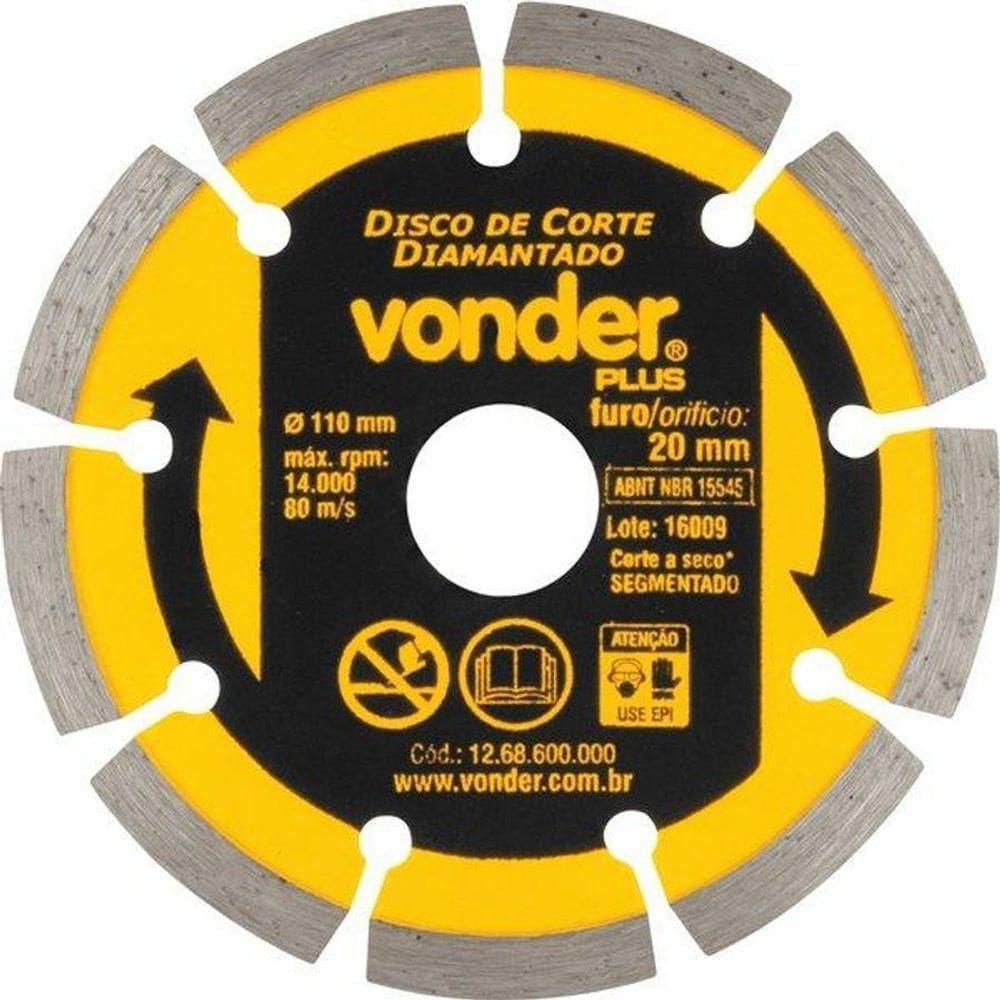 Disco De Corte Plus 110 X 20mm Para Construção - Vonder