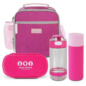 Lancheira Térmica E Pote P/ Lanche 450 Com Garrafa 550ml E Porta Acessórios Multiuso Pink