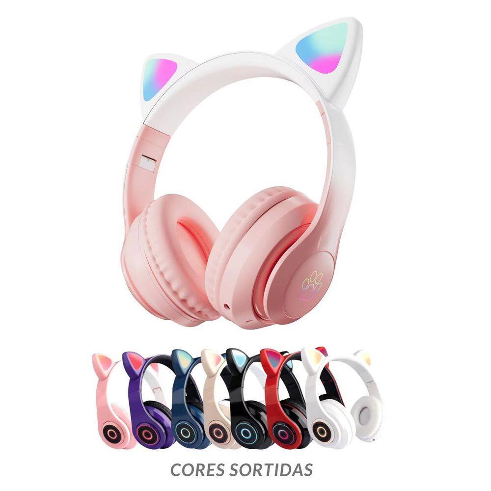 Fone Bluetooth Gatinho Com Led Para Crianças Meninas