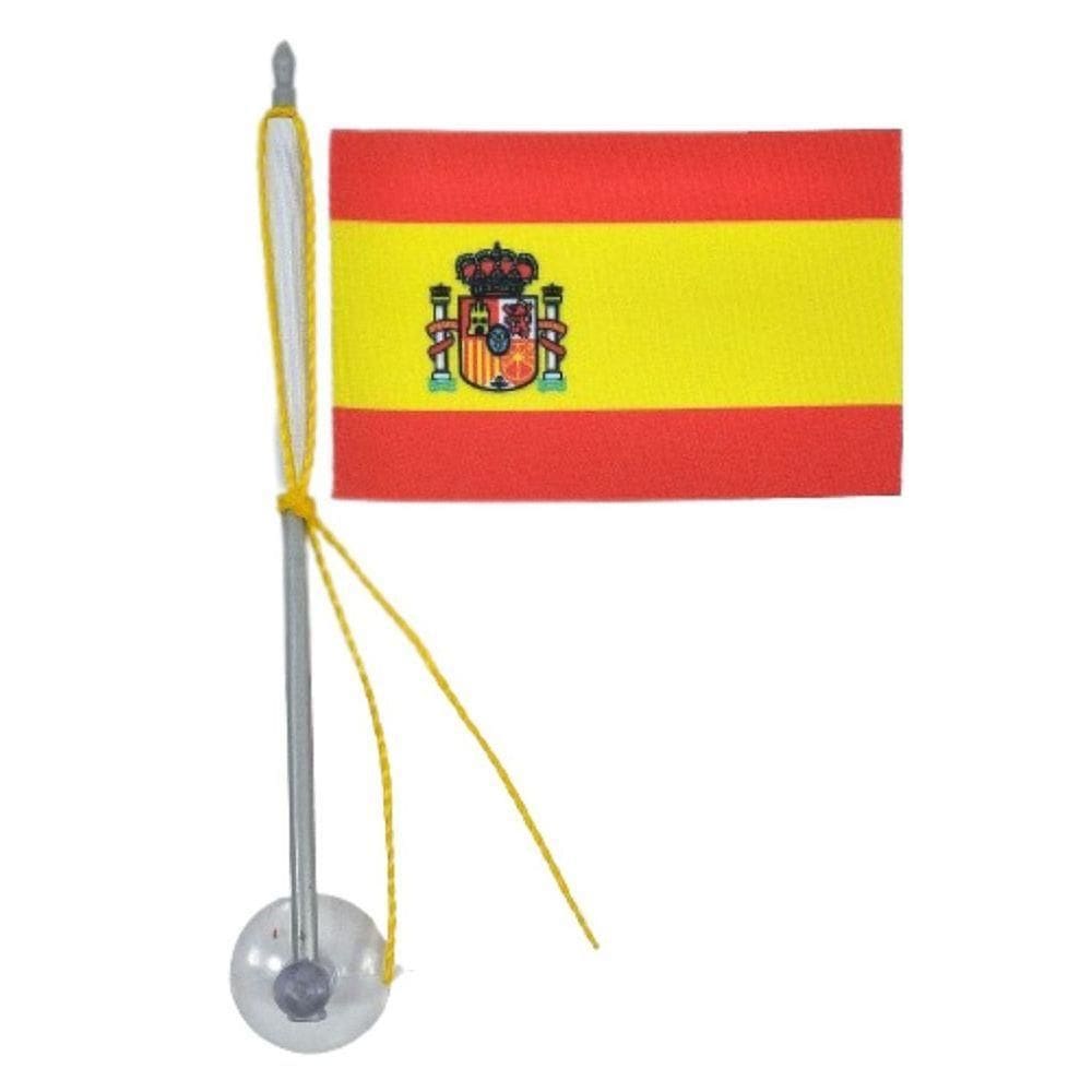 Mini Bandeira Espanha Com Ventosa Poliéster (5,5cm X 8,5cm)