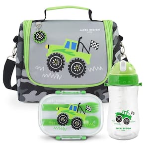 Kit Lancheira Térmica, Pote Marmita 400ml E Garrafa 460ml Infantil Piccolino Verde