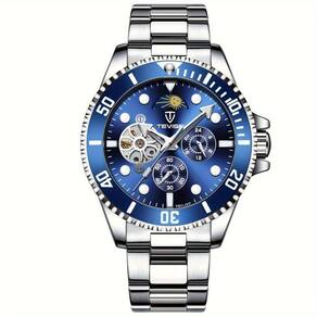 Relógio De Luxo , Automático Mecânico, 5 Pontos, Cronógrafo De 24h, Aço Inoxidável Azul