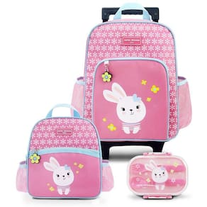 Conjunto Mochila Com Rodinhas E Lancheira Térmica Com Pote P/ Lanche Rosa
