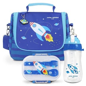 Kit Lancheira Térmica, Pote Marmita 400ml E Garrafa 460ml Infantil Piccolino Azul