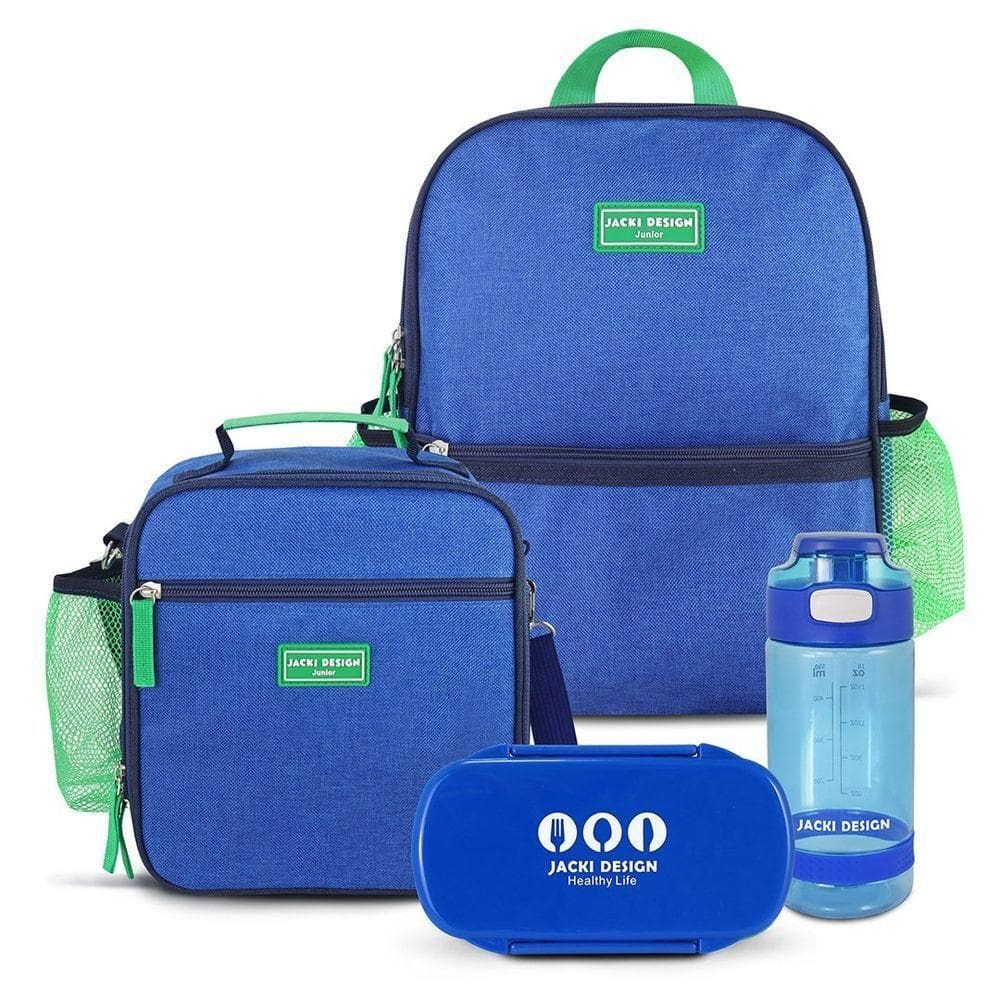 Conjunto Lancheira Térmica Com Pote E Garrafa / Mochila Escolar Azul