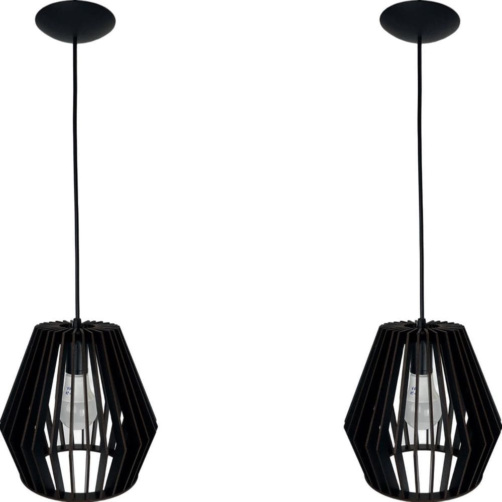 Lustre Marroquino Mdf Kit 2 Pendente Teto Luminaria Preto