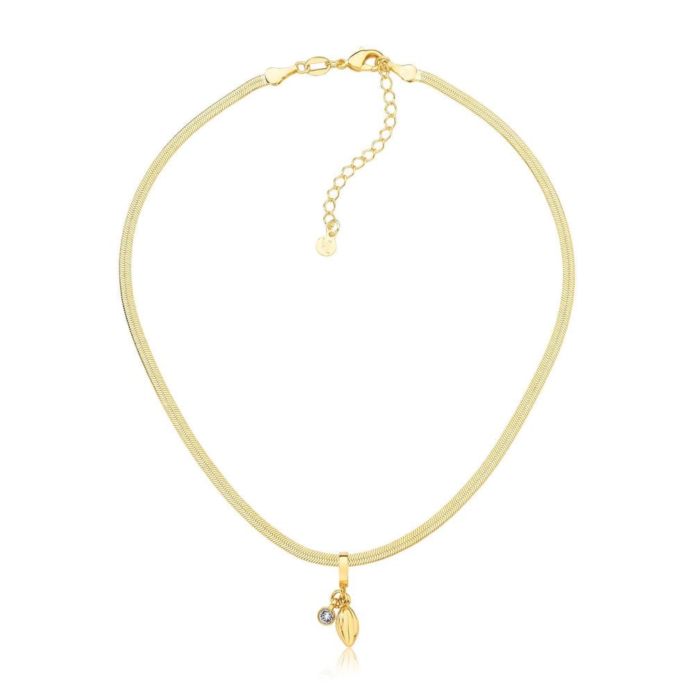 Choker Fita Diamantada com Charm Cacau Revestida em Ouro