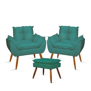 Kit 02 Poltronas Decorativas + 01 Puff Para Apoio Dos Pés Cor:azul Turquesa Azul Turquesa