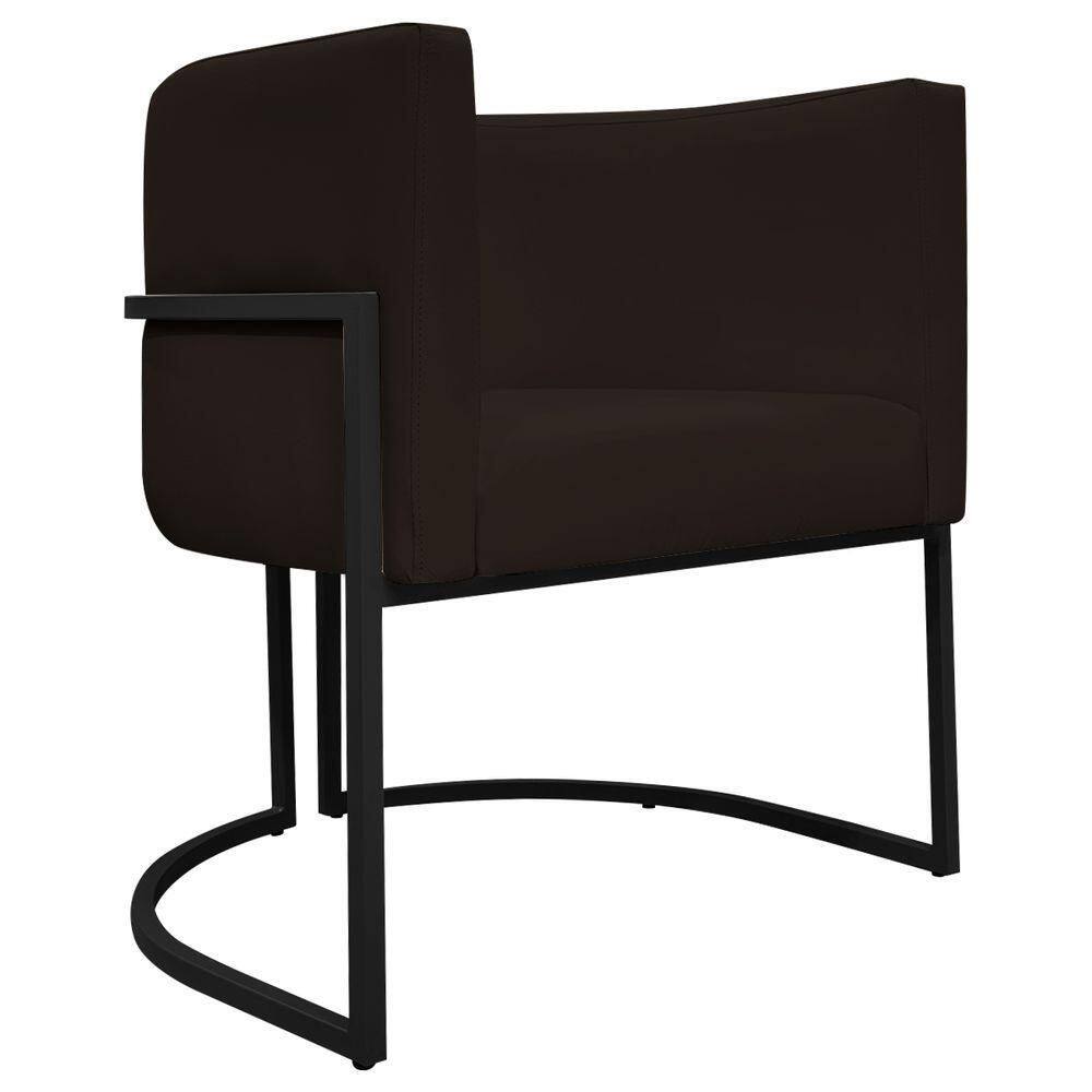 Poltrona Decorativa Recepção Luna Tecido Sintético Base de Ferro Preta - Marrom Corino