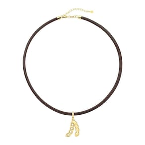 Colar De Couro Natural Com Charm Soja 4 Pérolas