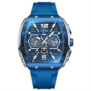 Relógio Multifuncional Para Homens Com Pulseira De Silicone Display Luminoso Impermeável 3atm Azul Prateado