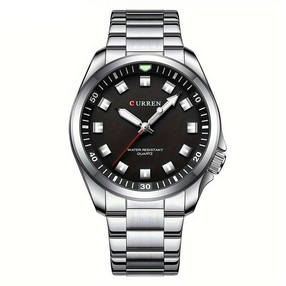Relógio De Quartzo Masculino Pulseira De Aço Inoxidável Resistente à água 30m Esportivo Prata Preto