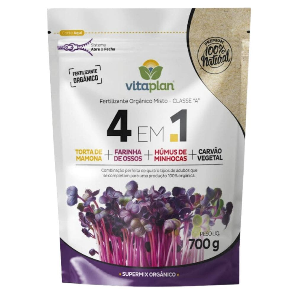Adubo 4em1 Torta Farinha Humus Carvão (700g) VITAPLAN