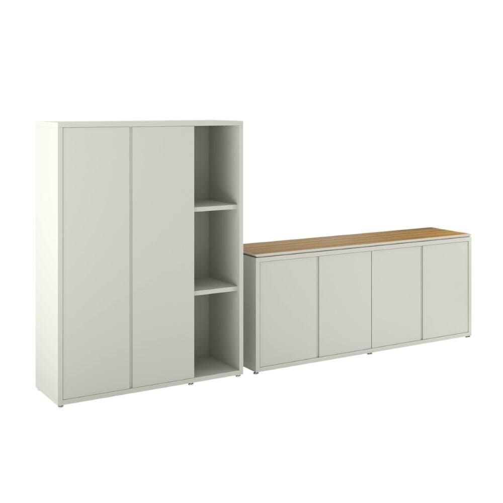 Conjunto Sala De Jantar 2 Peças Armário Alto E Buffet Balcão Oslo Fendi E Freijó