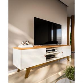 Rack Para Tv Até 70 Polegadas 2 Portas Viena 180cm Off White E Nature