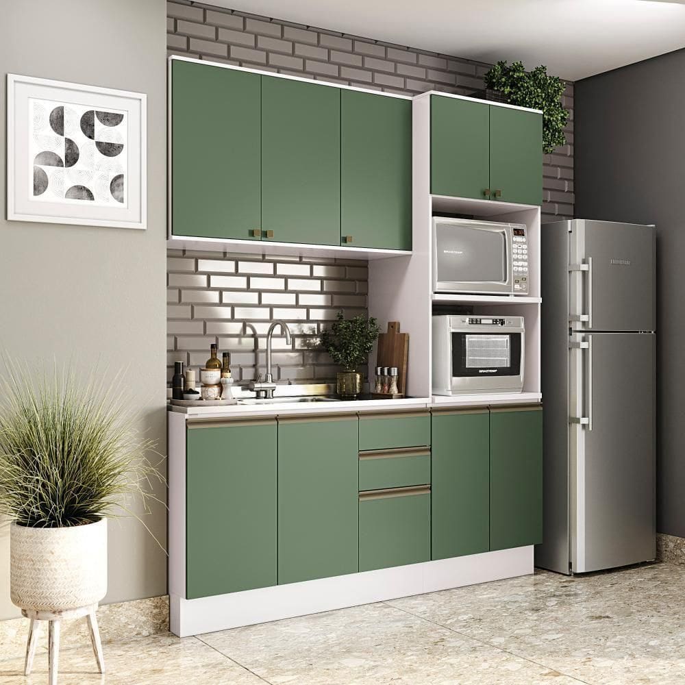 Cozinha Compacta Celeste Kappesberg 100% Mdf Branco/Verde 190cm