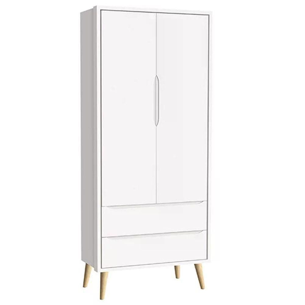Guarda Roupa Infantil Theo 2 Portas Branco Fosco Com Pés Madeira Natural Reller Móveis Branco Fosco