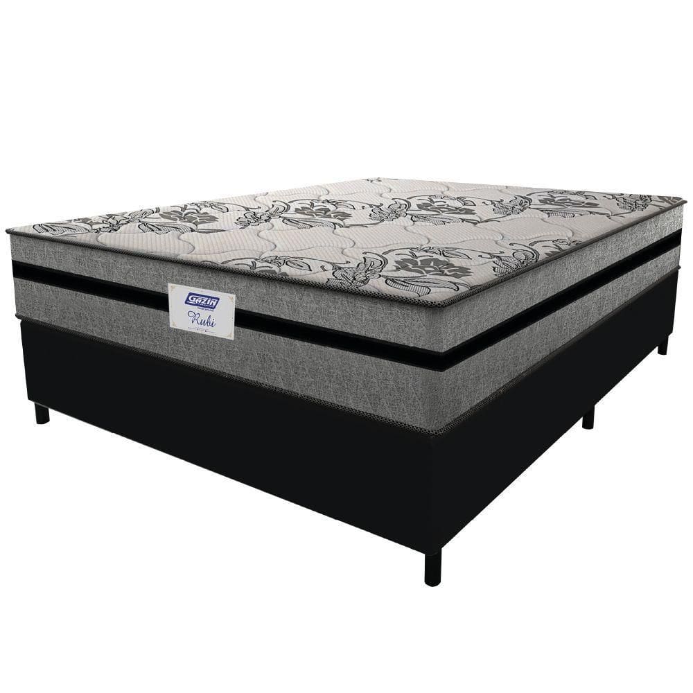 Cama Box Casal Queen Colchão Gazin Com Molas Ensacadas Rubi 158x198x70cm Suede Preto/cinza Cinza
