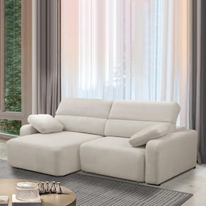 Sofá Decorativo Sala De Estar ícaro 3 Lugares 220cm Reclinável E Retrátil Bouclê Off White