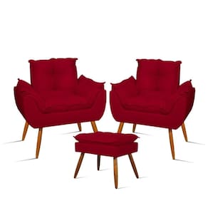 Kit 02 Poltronas Decorativas + 01 Puff Para Apoio Dos Pés Cor:vermelho Vermelho