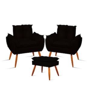 Kit 02 Poltronas Decorativas + 01 Puff Para Apoio Dos Pés Cor:preto Preto