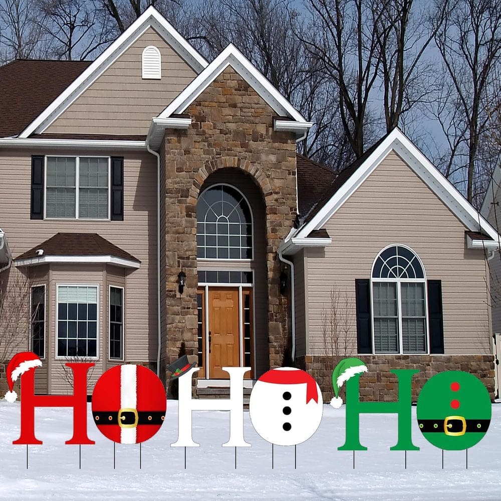 Ho Ho Ho Ho Santa Snowman Elf Christmas Classic Yard Sign Decoração de casa Decoração de gramado com estacas Feliz Natal Natal Placa de Natal Papai No