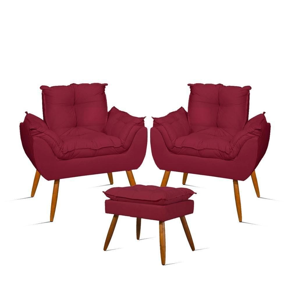 Kit Luxo 02 Poltronas Amamentação Suede + 1 Puff Pés Palito Cor:marsala Marsala