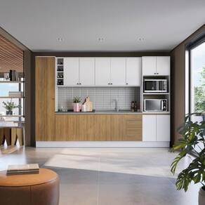 Cozinha Modulada Celeste Kappesberg 100% MDF Branco/Nogueira 9 Peças