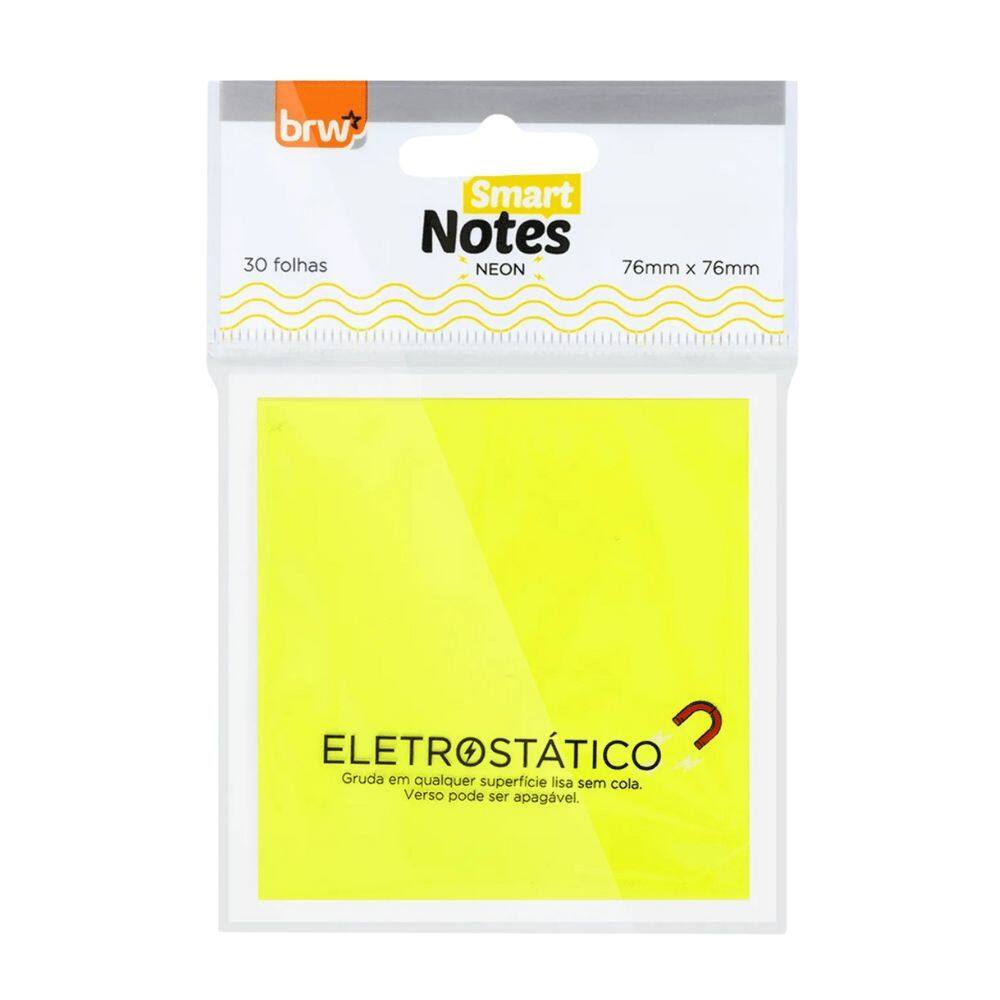 Bloco de Notas Eletrostático Sem Cola Smart Notes Neon 30 Folhas 76mmx 76mm - BRW