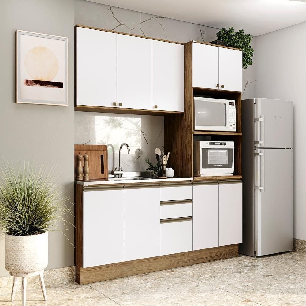 Cozinha Compacta Celeste Kappesberg 100% Mdf Nogueira/branco 190cm
