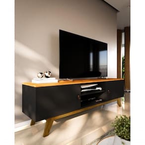 Rack Para Tv Até 70 Polegadas 2 Portas Viena 180cm Preto E Freijó