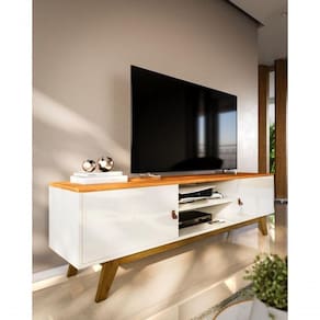 Rack Para Tv Até 70 Polegadas 2 Portas Viena 180cm Off White E Freijó