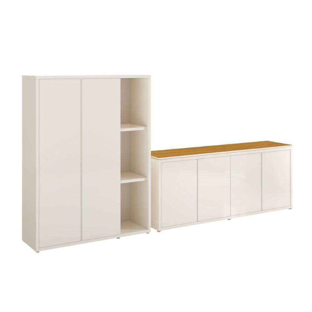 Conjunto Sala De Jantar 2 Peças Armário Alto E Buffet Balcão Oslo Off White E Cedro