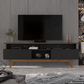 Rack Para Tv Até 70 Polegadas 2 Gavetas Grécia 180cm Preto E Freijó