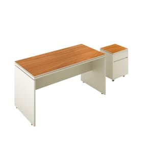 Conjunto De Escritório 2 Peças Mesa Gaveteiro 2 Gavetas Oslo Off White E Cedro