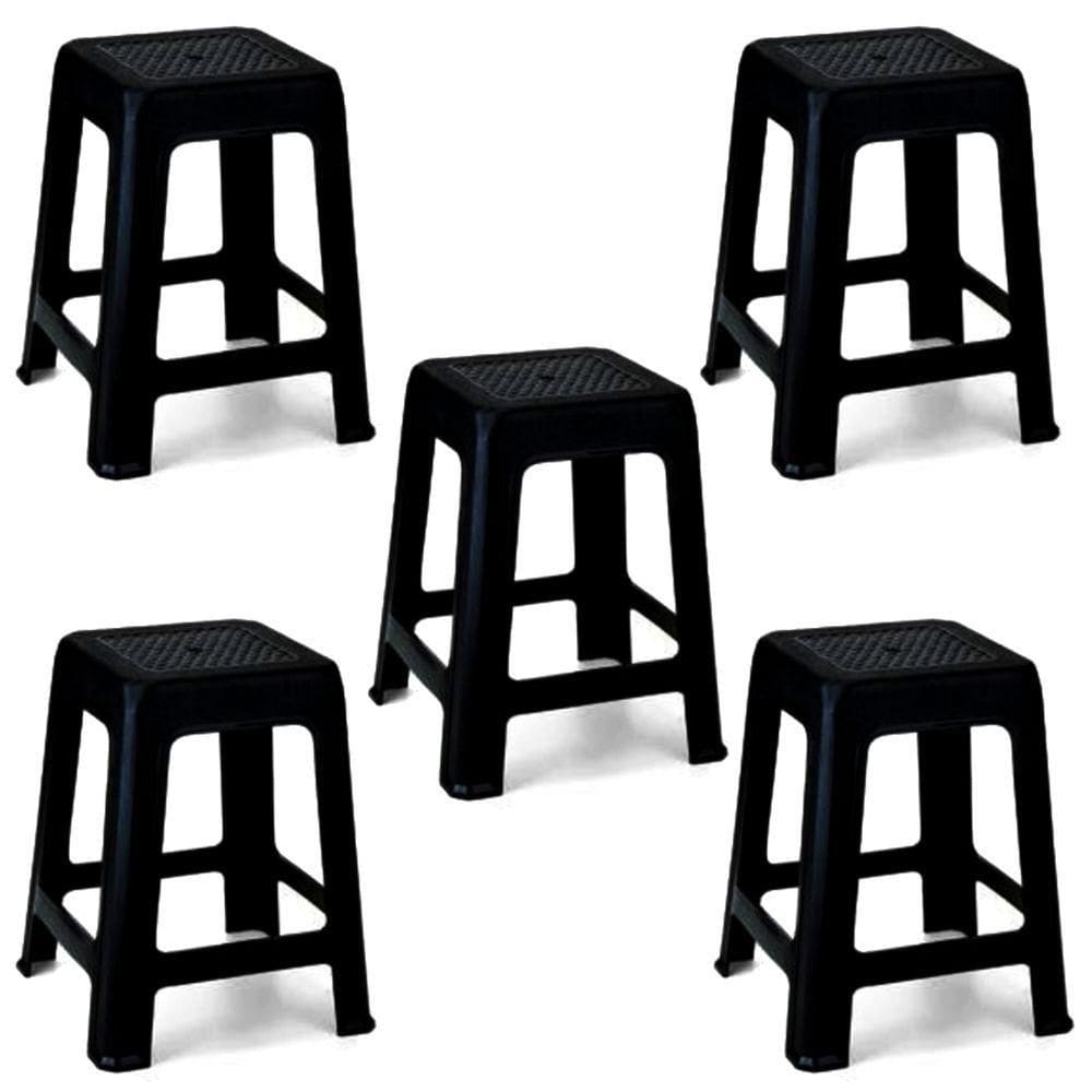 Kit 5 Bancos Banquetas Banquinho Adulto Resistente Multiuso Preto